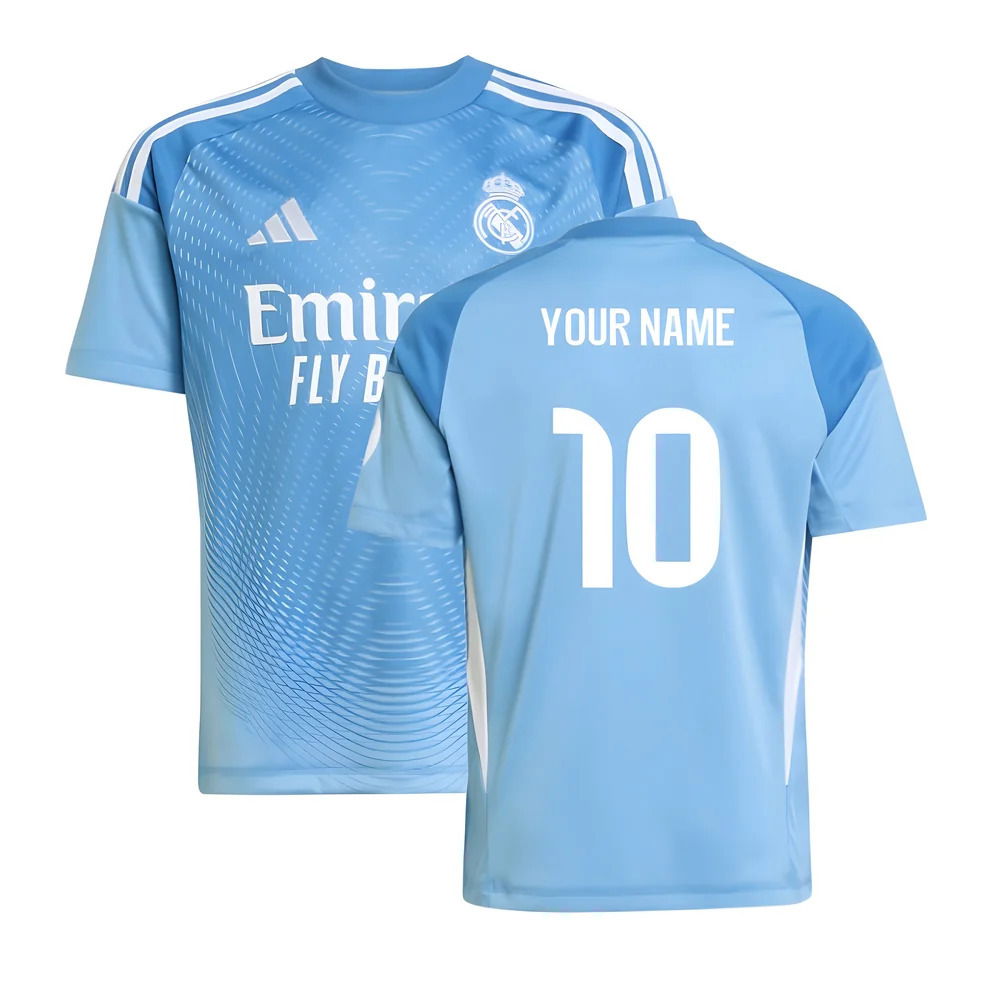 2025-2026 Real Madrid Home Goalkeeper Shirt (Blue) - Kids (Your Name)