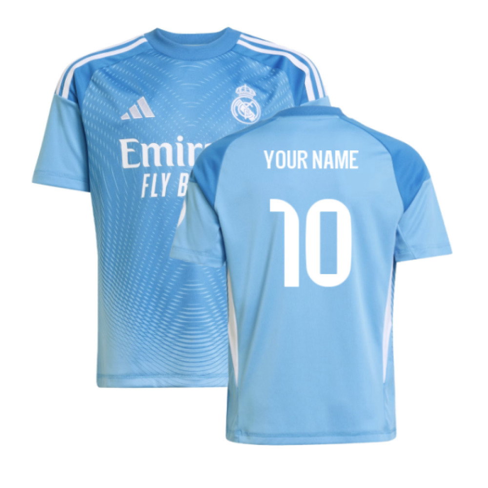 2025-2026 Real Madrid Home Goalkeeper Shirt (Blue) - Kids (Your Name)