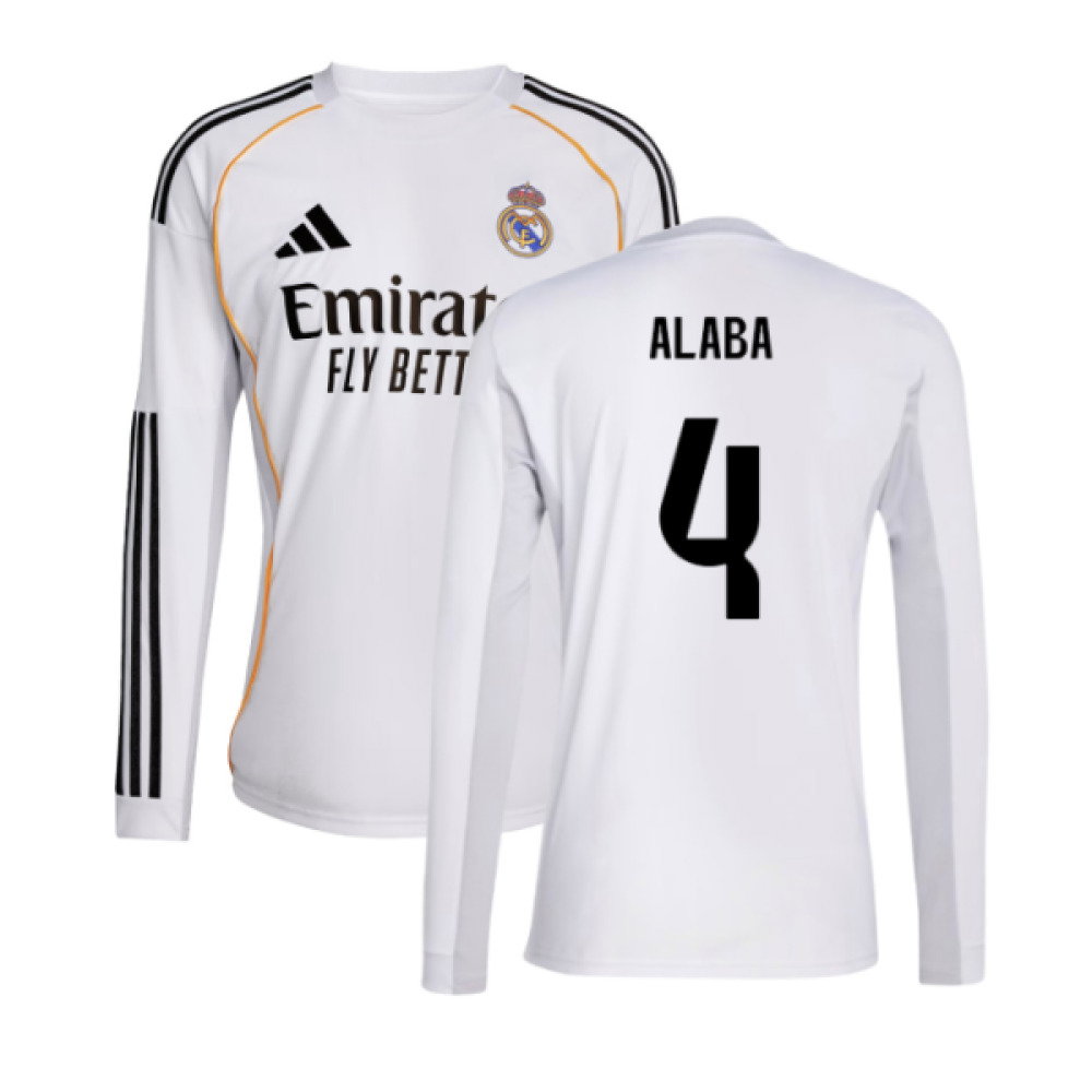 2025-2026 Real Madrid Long Sleeve Home Shirt (Alaba 4)