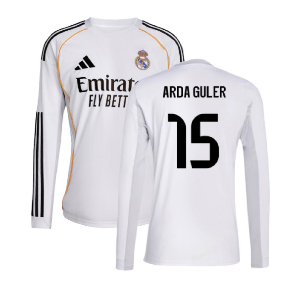 2025-2026 Real Madrid Long Sleeve Home Shirt (Arda Guler 15)