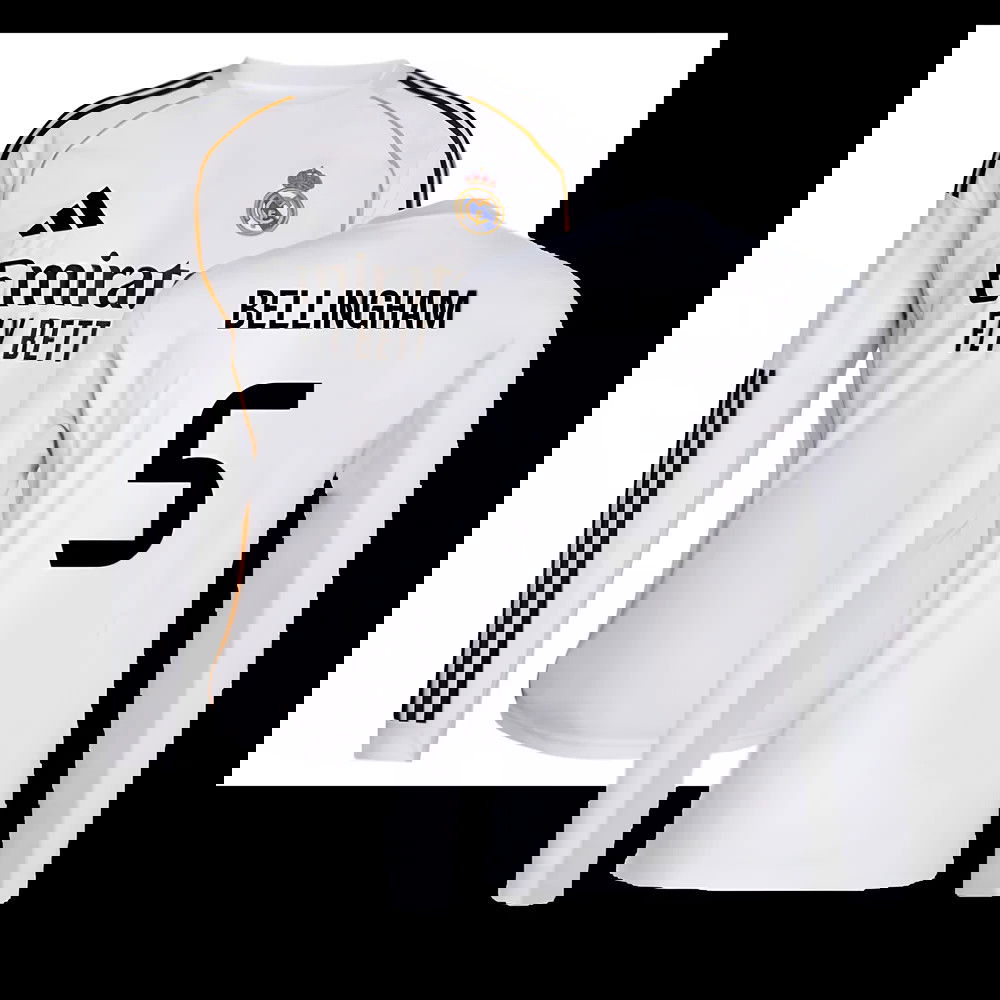 2025-2026 Real Madrid Long Sleeve Home Shirt (Bellingham 5)