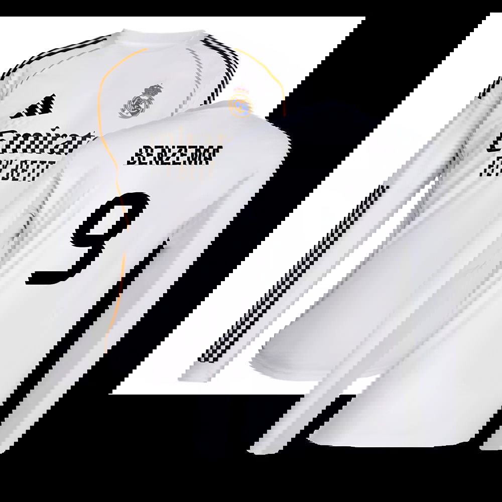 2025-2026 Real Madrid Long Sleeve Home Shirt (Benzema 9)