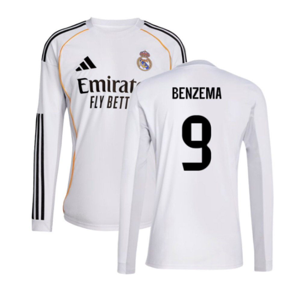 2025-2026 Real Madrid Long Sleeve Home Shirt (Benzema 9)
