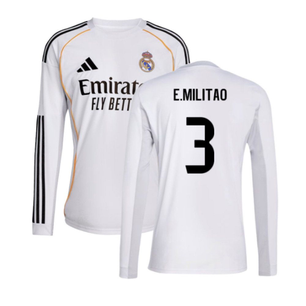 2025-2026 Real Madrid Long Sleeve Home Shirt (E.Militao 3)