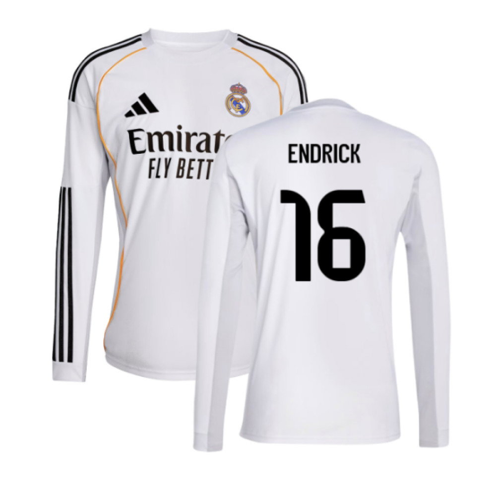 2025-2026 Real Madrid Long Sleeve Home Shirt (Endrick 16)