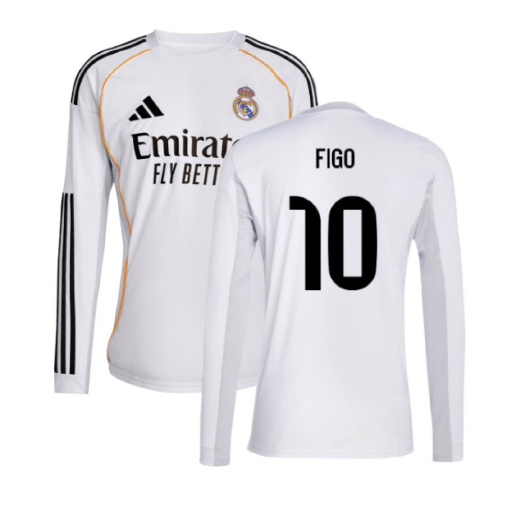 2025-2026 Real Madrid Long Sleeve Home Shirt (Figo 10)