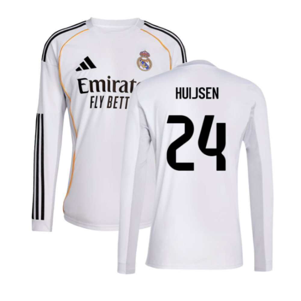 2025-2026 Real Madrid Long Sleeve Home Shirt (Huijsen 24)
