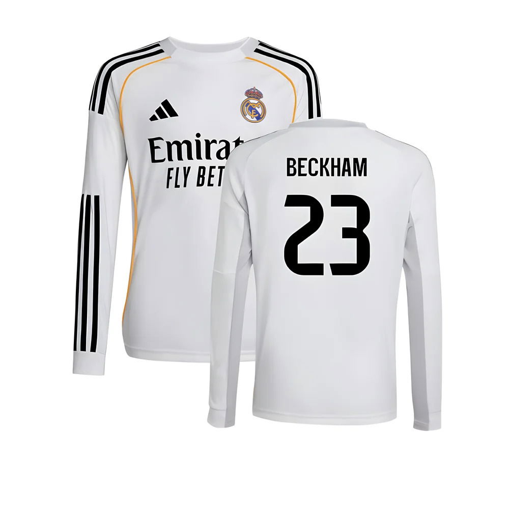 2025-2026 Real Madrid Long Sleeve Home Shirt (Kids) (Beckham 23)