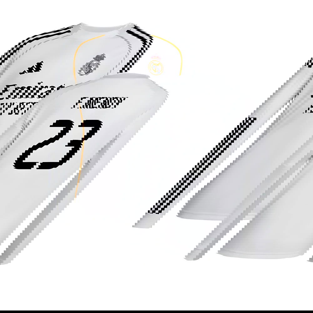2025-2026 Real Madrid Long Sleeve Home Shirt (Kids) (F.Mendy 23)