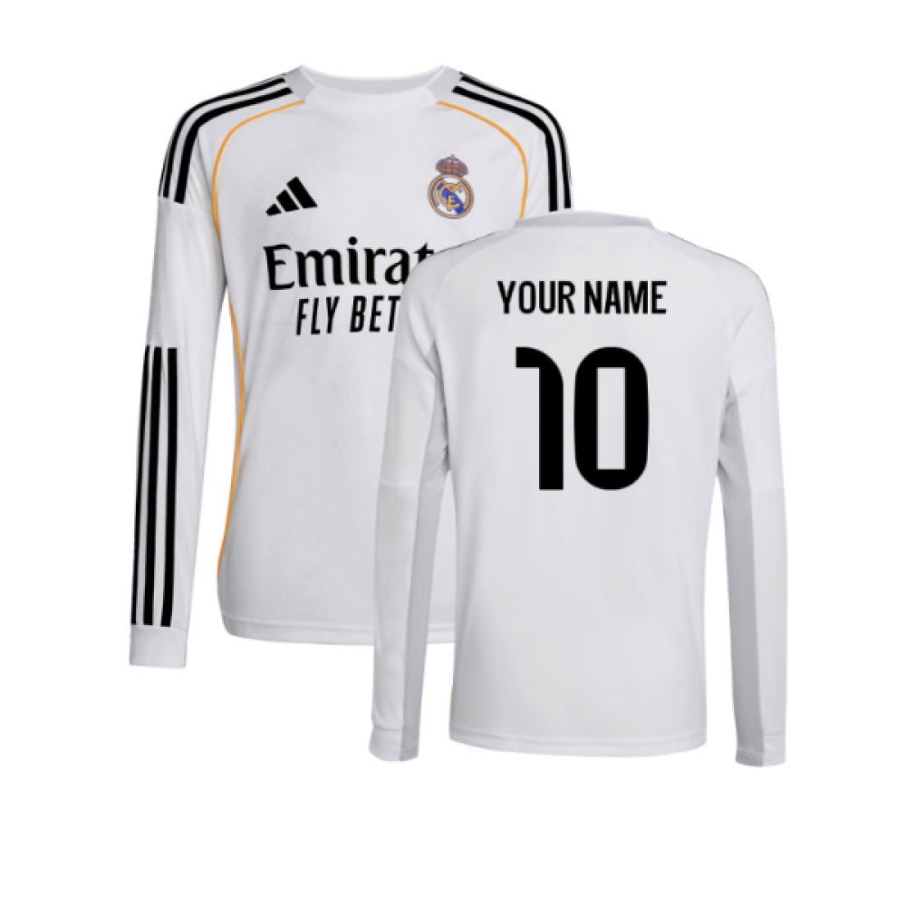 2025-2026 Real Madrid Long Sleeve Home Shirt (Kids) (Your Name)