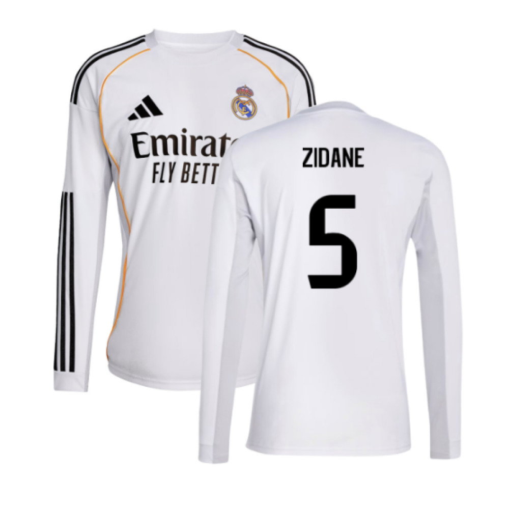 2025-2026 Real Madrid Long Sleeve Home Shirt (Zidane 5)