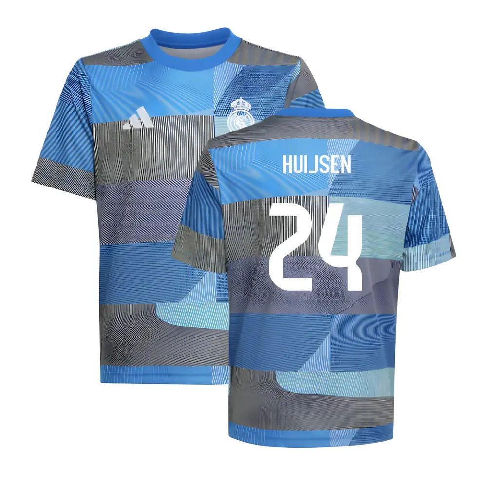 2025-2026 Real Madrid Pre-Match Shirt (Blue) - Kids (Huijsen 24)
