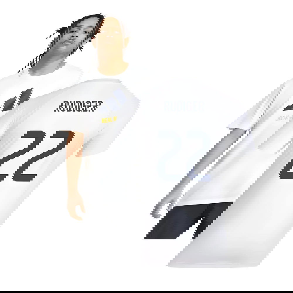 2025-2026 Real Madrid Seasonal Graphic Tee (White) (Rudiger 22)