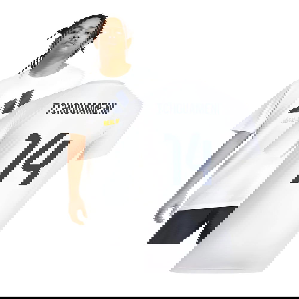 2025-2026 Real Madrid Seasonal Graphic Tee (White) (Tchouameni 14)