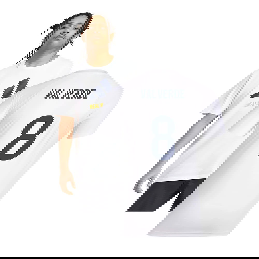 2025-2026 Real Madrid Seasonal Graphic Tee (White) (Valverde 8)