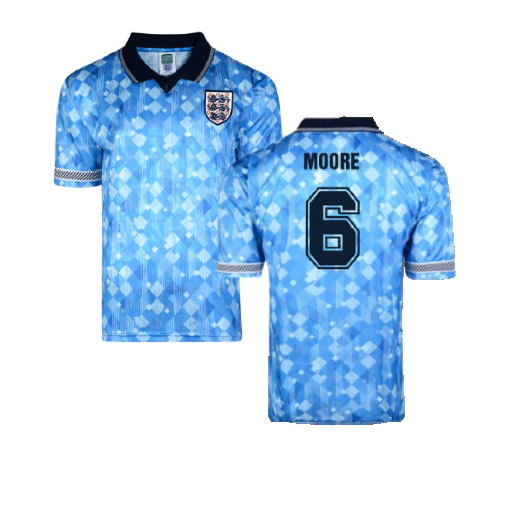 Score Draw England 1990 Third World Cup Finals Retro Football Shirt (Moore 6)