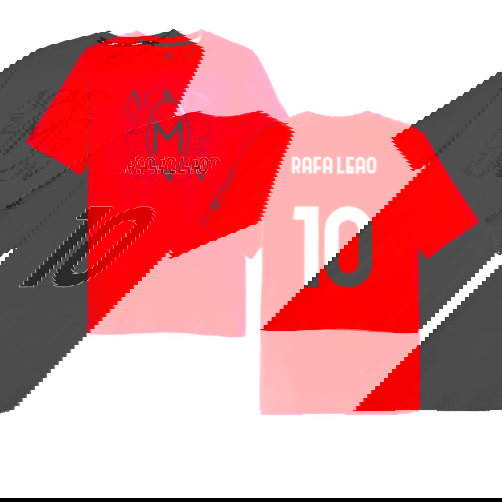 2023-2024 AC Milan FtblCore Graphic Tee (Red) (Rafa Leao 10)