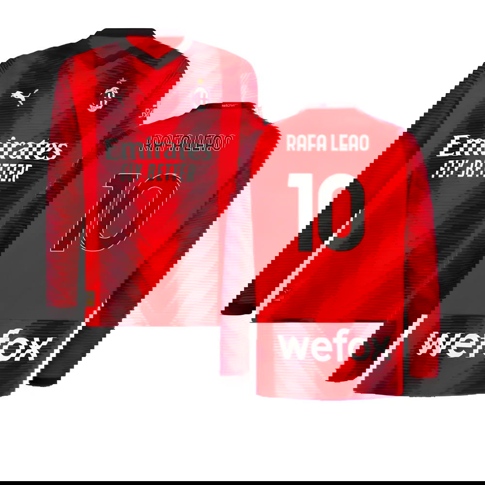 2023-2024 AC Milan Long Sleeve Home Shirt (Rafa Leao 10)