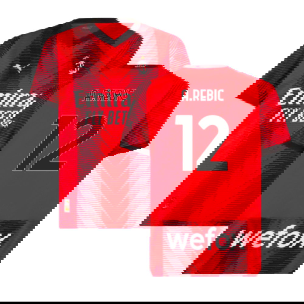 2023-2024 AC Milan Long Sleeve Home Shirt (A.Rebic 12)