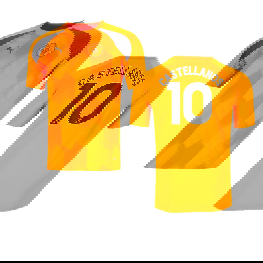 2023-2024 Man City Pre-Match Jersey (Orange) (Castellanos 10)