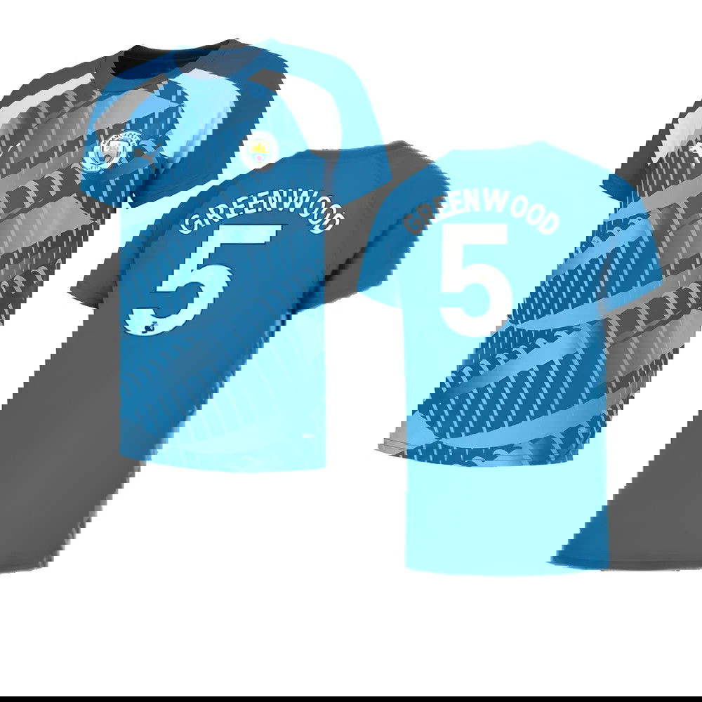 2023-2024 Man City Pre-Match Jersey (Lake Blue) (Greenwood 5)