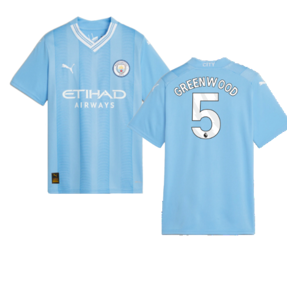 2023-2024 Man City Home Shirt (Kids) (Greenwood 5)