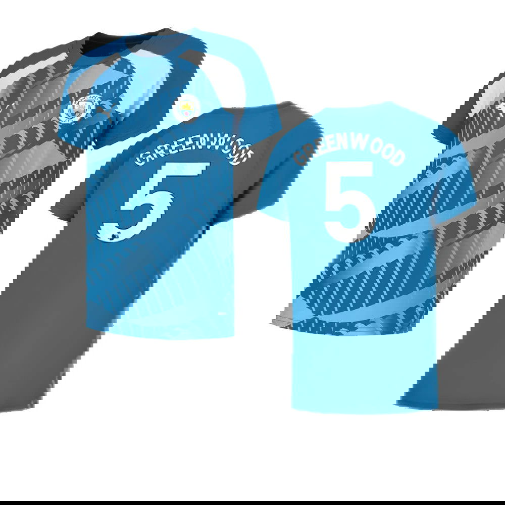 2023-2024 Man City Pre-Match Jersey (Lake Blue) - Kids (Greenwood 5)