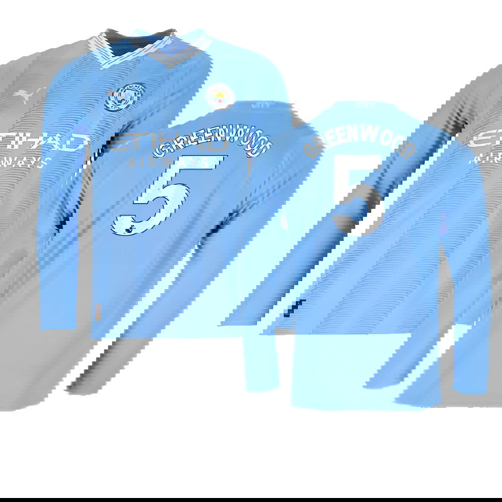 2023-2024 Man City Long Sleeve Home Shirt (Greenwood 5)