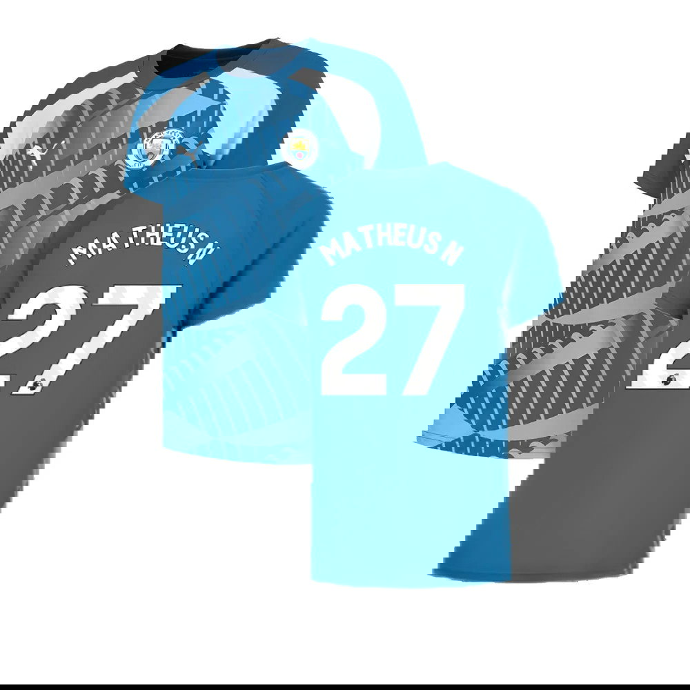 2023-2024 Man City Pre-Match Jersey (Lake Blue) - Kids (Matheus N 27)