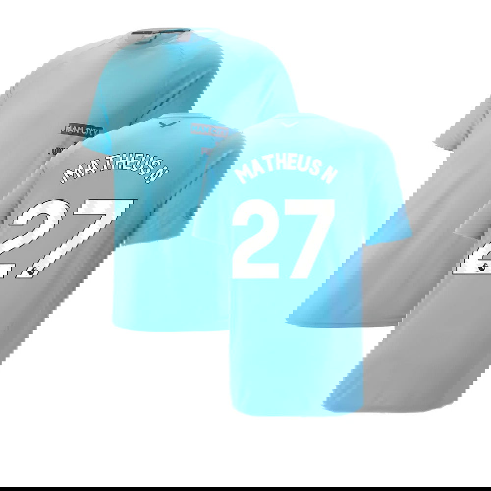 2023-2024 Man City Casuals Tee (Blue Wash) - Kids (Matheus N 27)