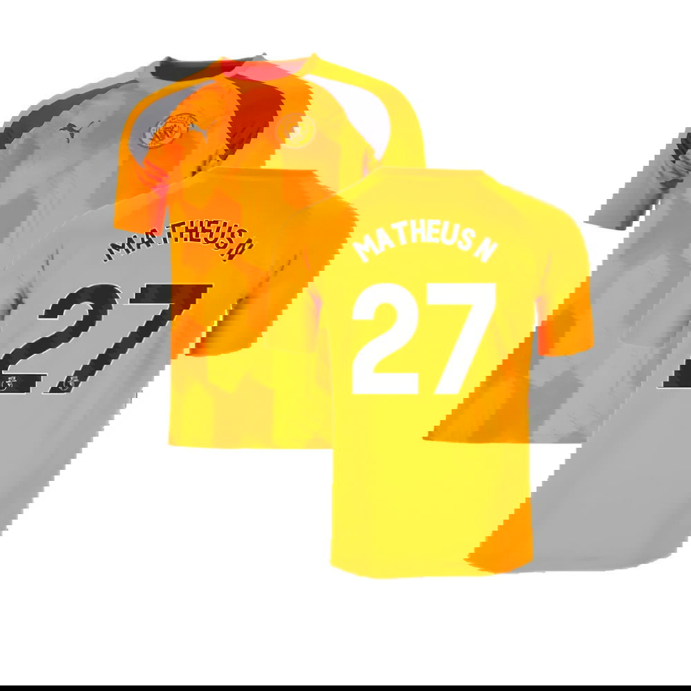 2023-2024 Man City Pre-Match Jersey (Orange) (Matheus N 27)