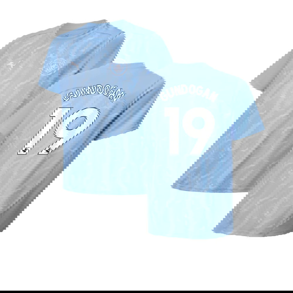 2024-2025 Man City Prematch SS Shirt (Light Blue) - Kids (Gundogan 19)