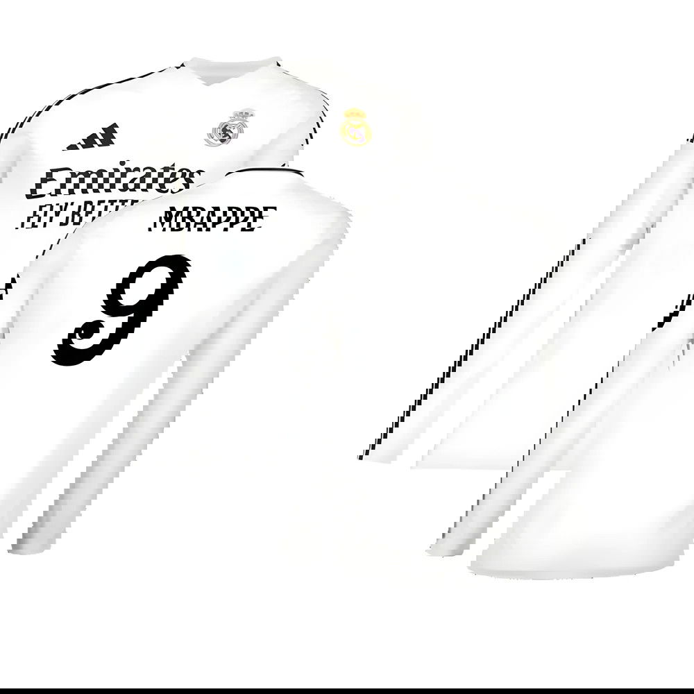 2024-2025 Real Madrid Long Sleeve Home Shirt (Mbappe 9)