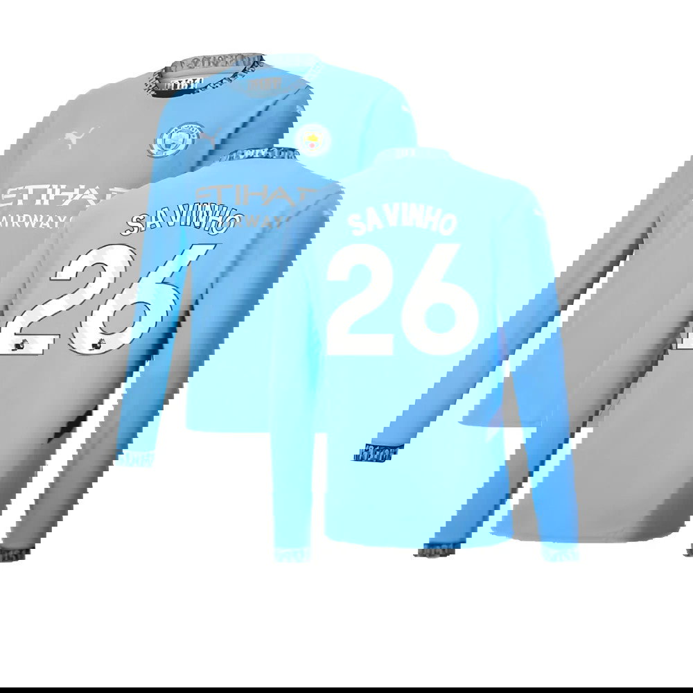 2024-2025 Man City Home Long Sleeve Shirt (Savinho 26)