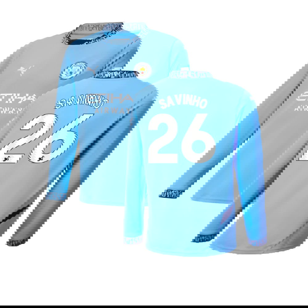 2024-2025 Man City Home Long Sleeve Shirt (Kids) (Savinho 26)