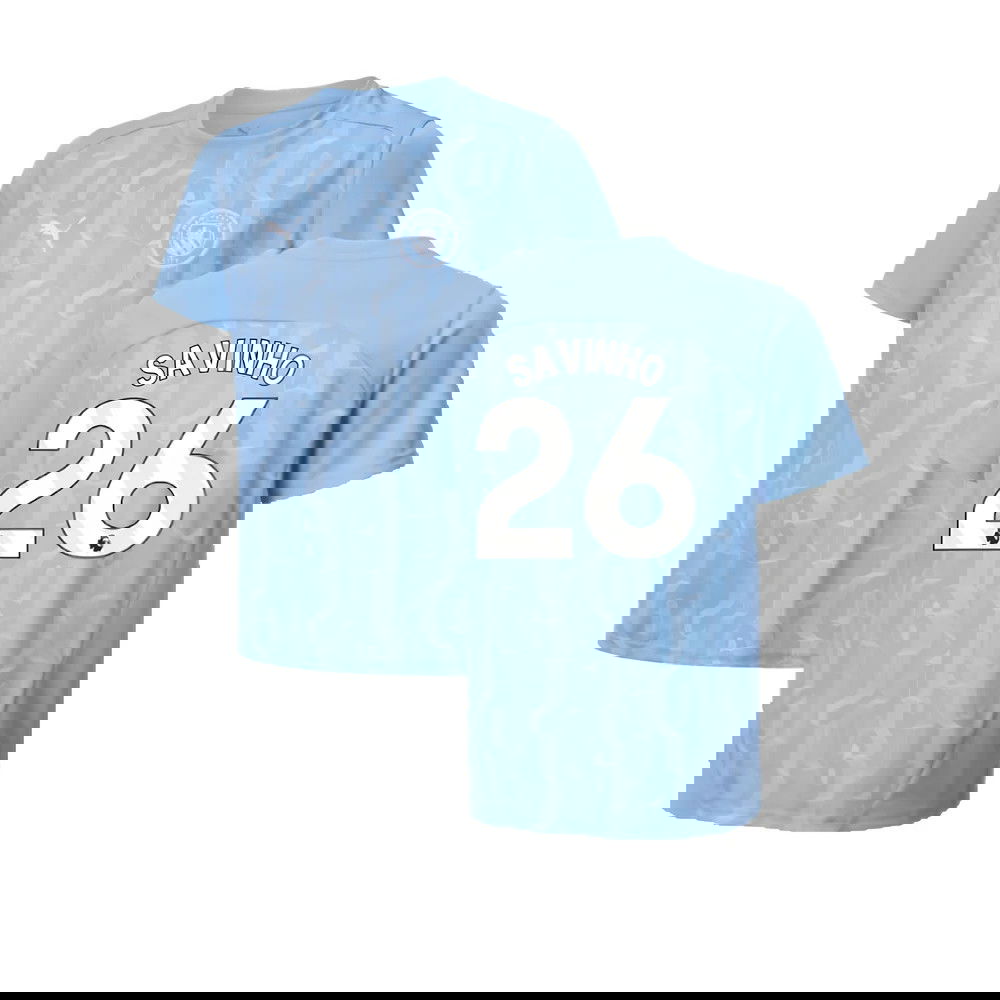 2024-2025 Man City Prematch SS Shirt (Light Blue) - Kids (Savinho 26)