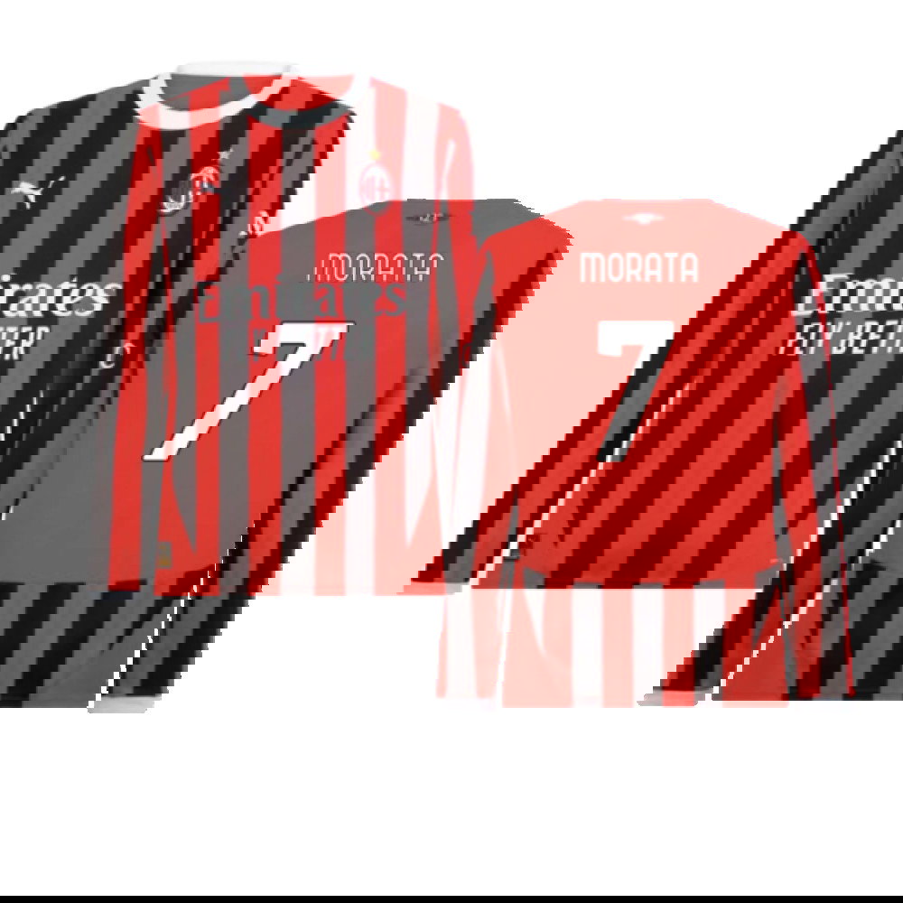 2024-2025 AC Milan Home Long Sleeve Shirt (Morata 7)