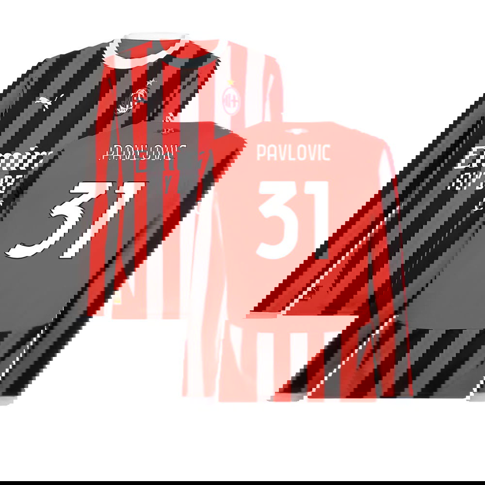 2024-2025 AC Milan Home Long Sleeve Shirt (Pavlovic 31)