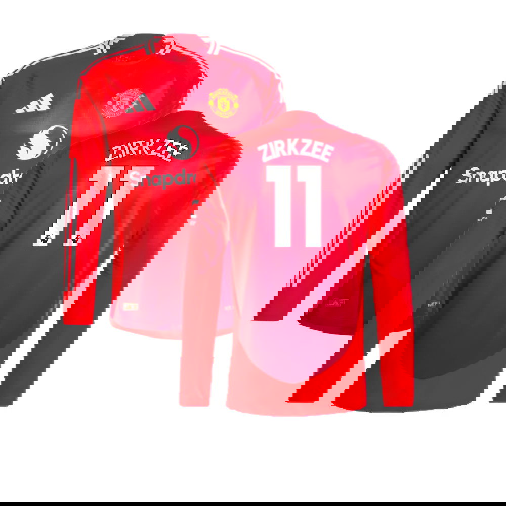 2024-2025 Man Utd Authentic Long Sleeve Home Shirt (Zirkzee 11)