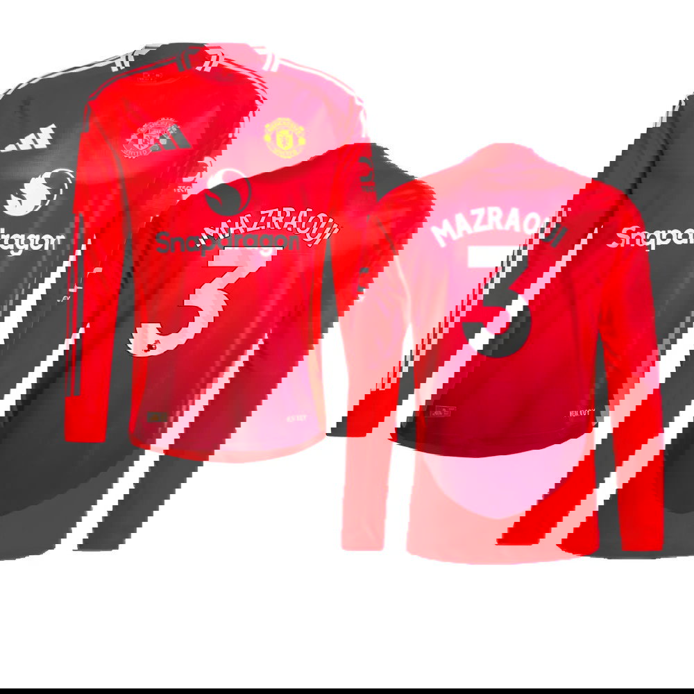 2024-2025 Man Utd Authentic Long Sleeve Home Shirt (Mazraoui 3)