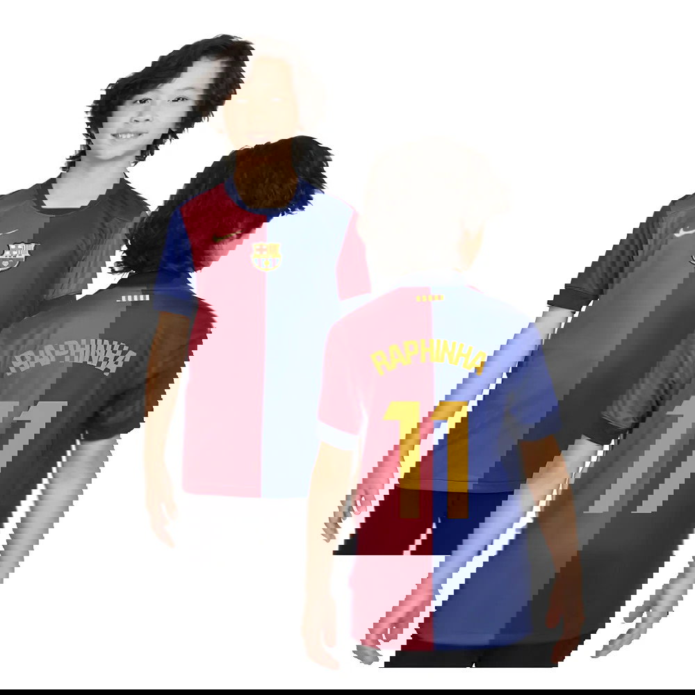 2024-2025 Barcelona Home Shirt (Sponsorless) - Kids (Raphinha 11)