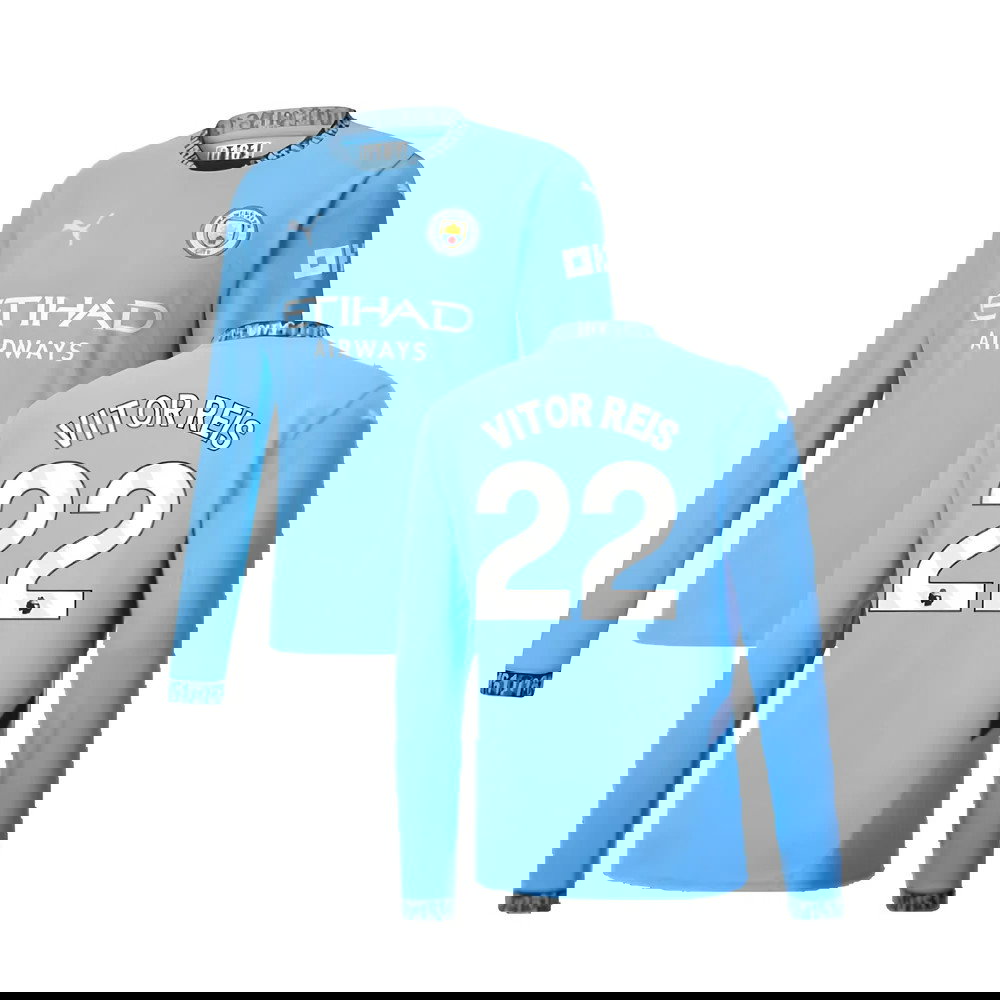 2024-2025 Man City Home Long Sleeve Shirt (Vitor Reis 22)