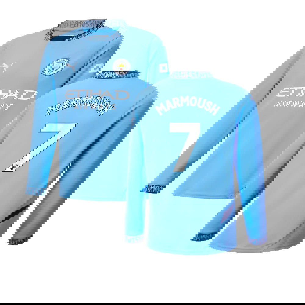 2024-2025 Man City Home Long Sleeve Shirt (Kids) (Marmoush 7)