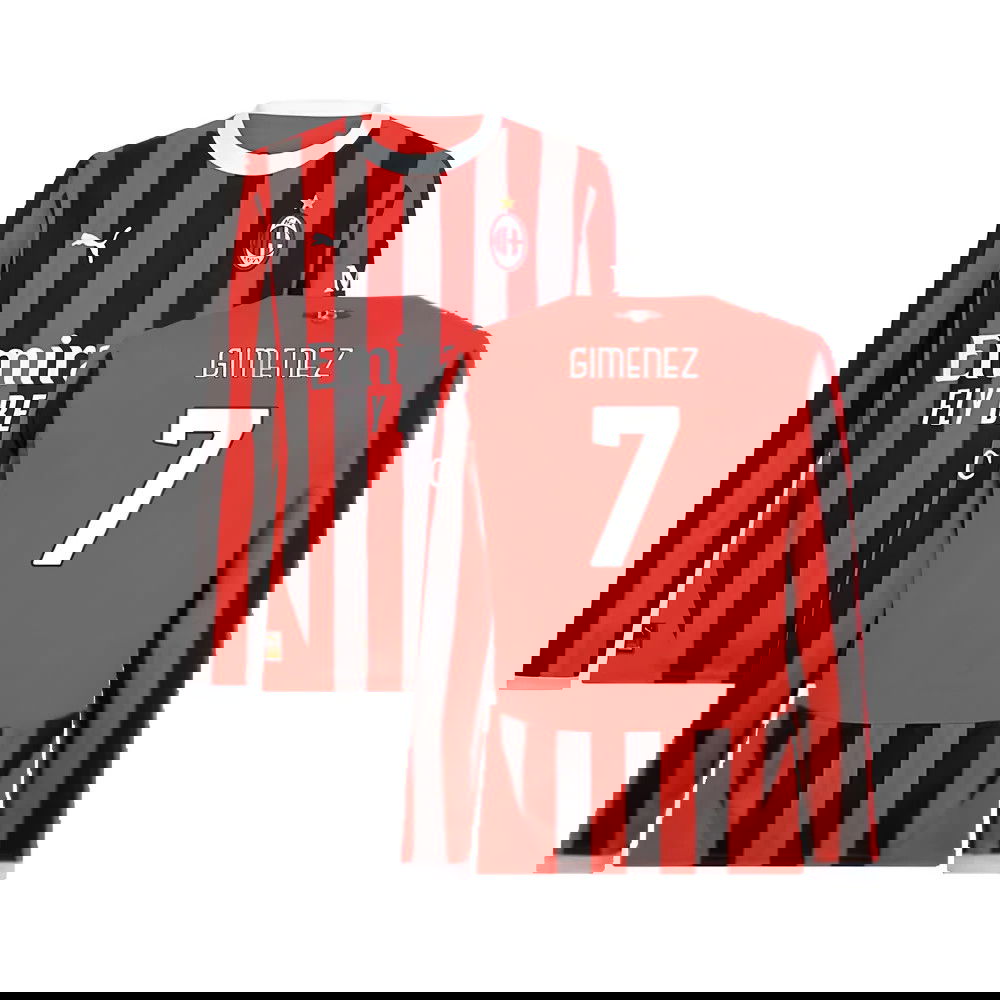 2024-2025 AC Milan Home Long Sleeve Shirt (Gimenez 7)