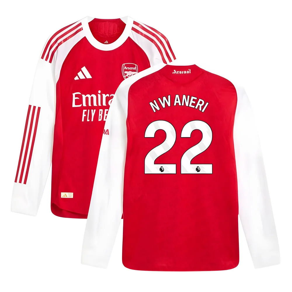 2025-2026 Arsenal Authentic Long Sleeve Home Shirt (Nwaneri 22)