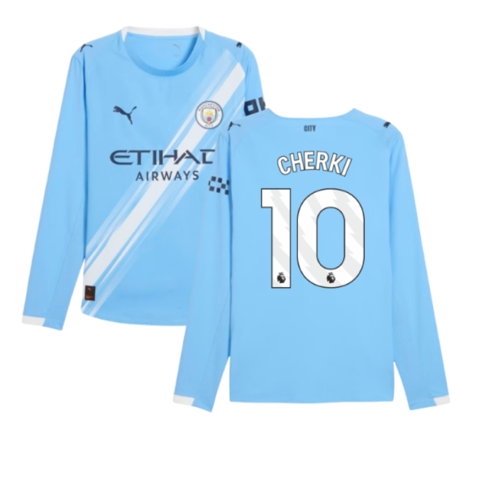 2025-2026 Man City Authentic Long Sleeve Home Shirt (Cherki 10)