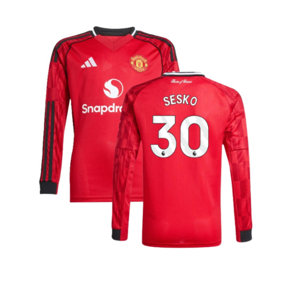 2025-2026 Man Utd Long Sleeve Home Shirt (Kids) (Sesko 30)