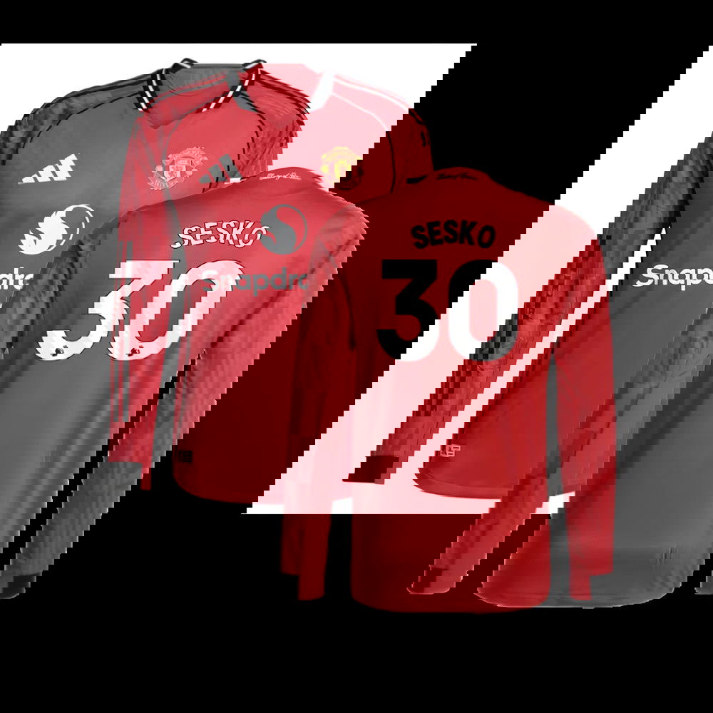 2025-2026 Man Utd Authentic Long Sleeve Home Shirt (Sesko 30)