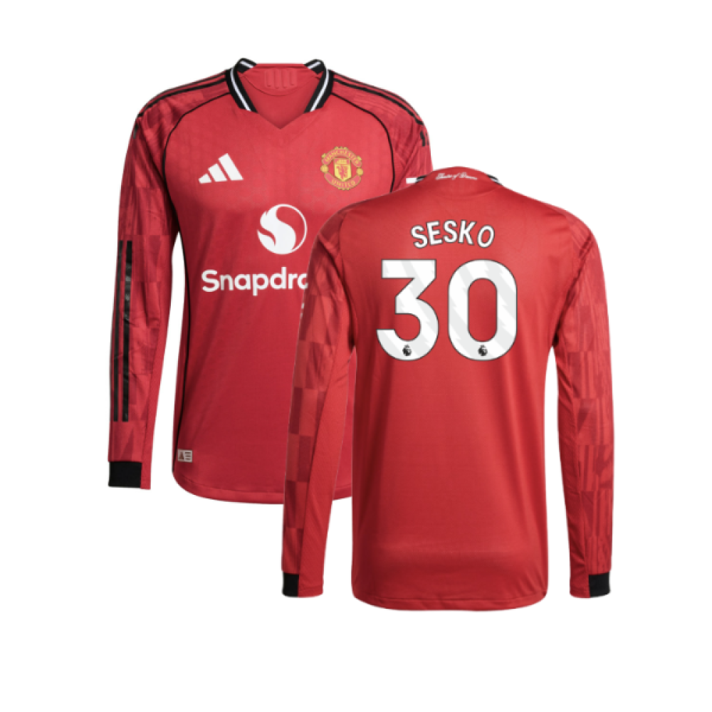 2025-2026 Man Utd Authentic Long Sleeve Home Shirt (Sesko 30)