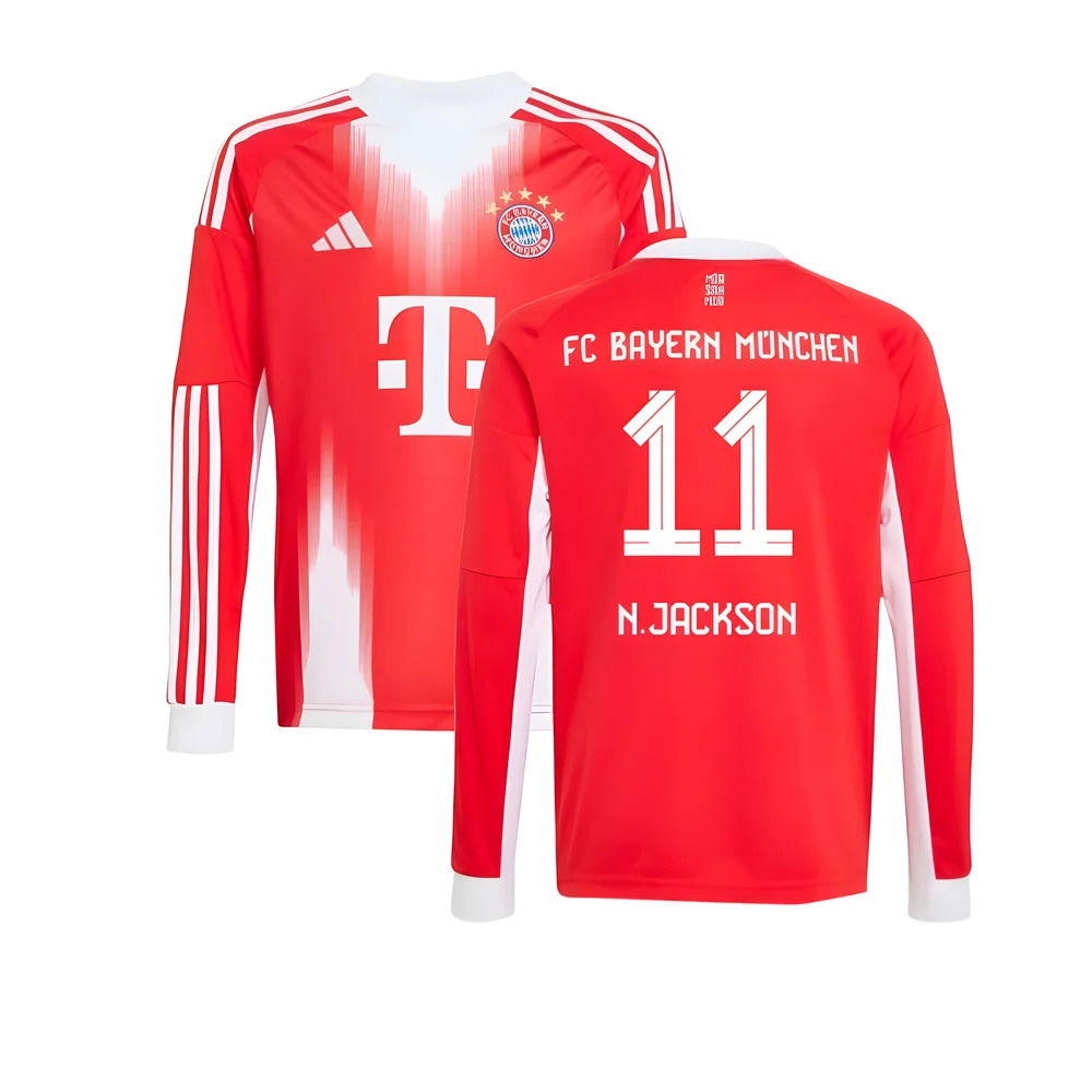 2025-2026 Bayern Munich Long Sleeve Home Shirt (Kids) (N.Jackson 11)